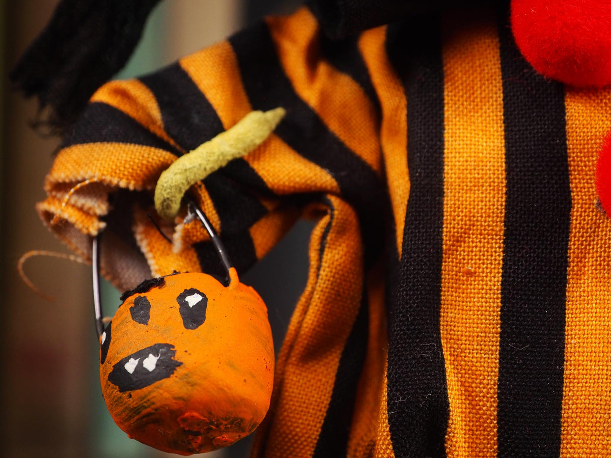 An original spooky cute outsider folk art Halloween Doll. Hand made using spun cotton, paper and fabric to create the perfect Halloween ornament for your tree. Specially created for someone who appreciates fine and unique art gifts, It is a one of a kind original design by Idania Salcido (Danita Art).