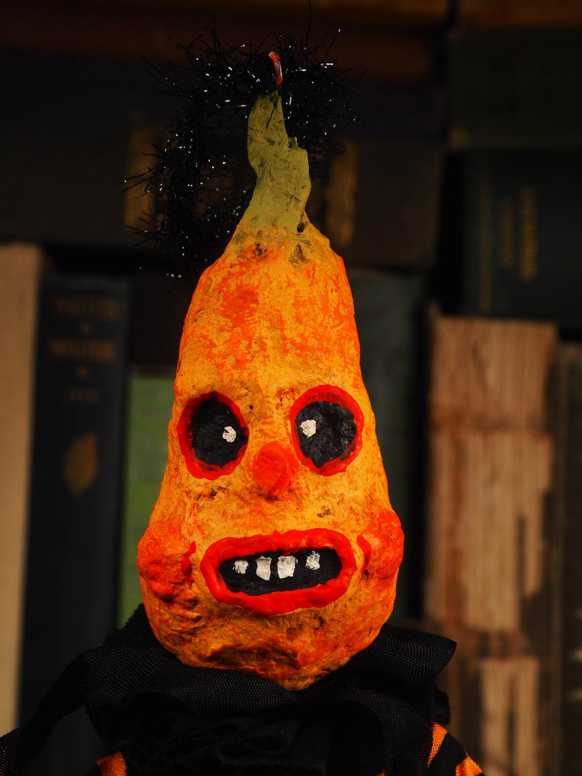 An original spooky cute outsider folk art Halloween Doll. Hand made using spun cotton, paper and fabric to create the perfect Halloween ornament for your tree. Specially created for someone who appreciates fine and unique art gifts, It is a one of a kind original design by Idania Salcido (Danita Art).