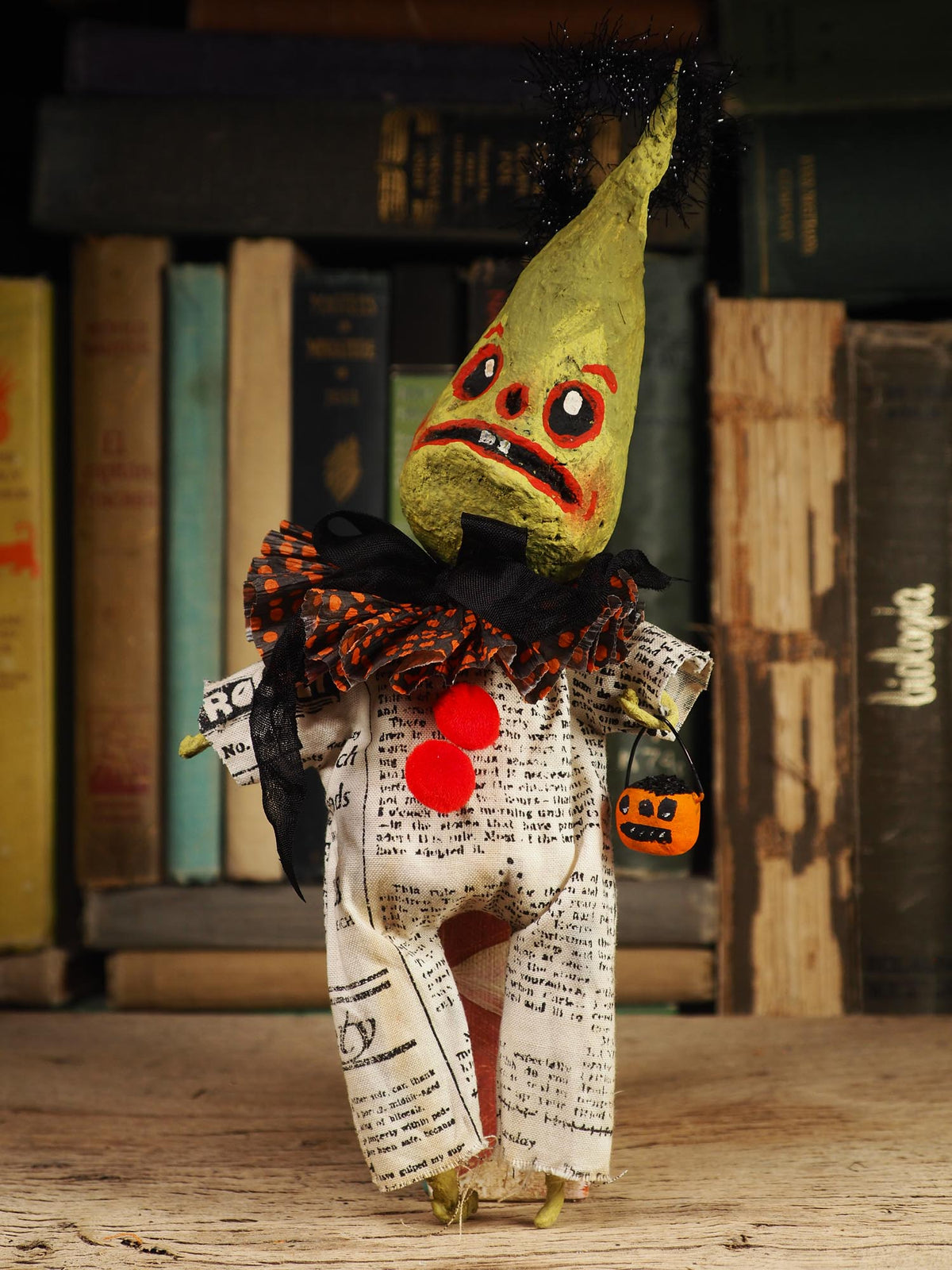 An original spooky cute outsider folk art Halloween Doll. Hand made using spun cotton, paper and fabric to create the perfect Halloween ornament for your tree. Specially created for someone who appreciates fine and unique art gifts, It is a one of a kind original design by Idania Salcido (Danita Art).