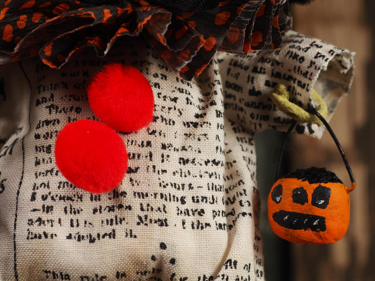 An original spooky cute outsider folk art Halloween Doll. Hand made using spun cotton, paper and fabric to create the perfect Halloween ornament for your tree. Specially created for someone who appreciates fine and unique art gifts, It is a one of a kind original design by Idania Salcido (Danita Art).
