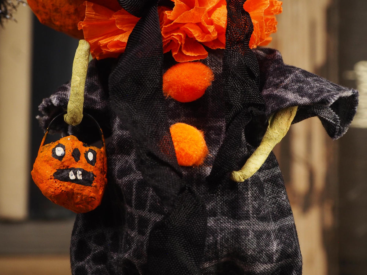 An original spooky cute folk outsider art Halloween Doll. Hand made using spun cotton, paper and fabric to create the perfect Halloween ornament for your tree. Specially created for someone who appreciates fine and unique art gifts, It is a one of a kind original design by Idania Salcido (Danita Art).