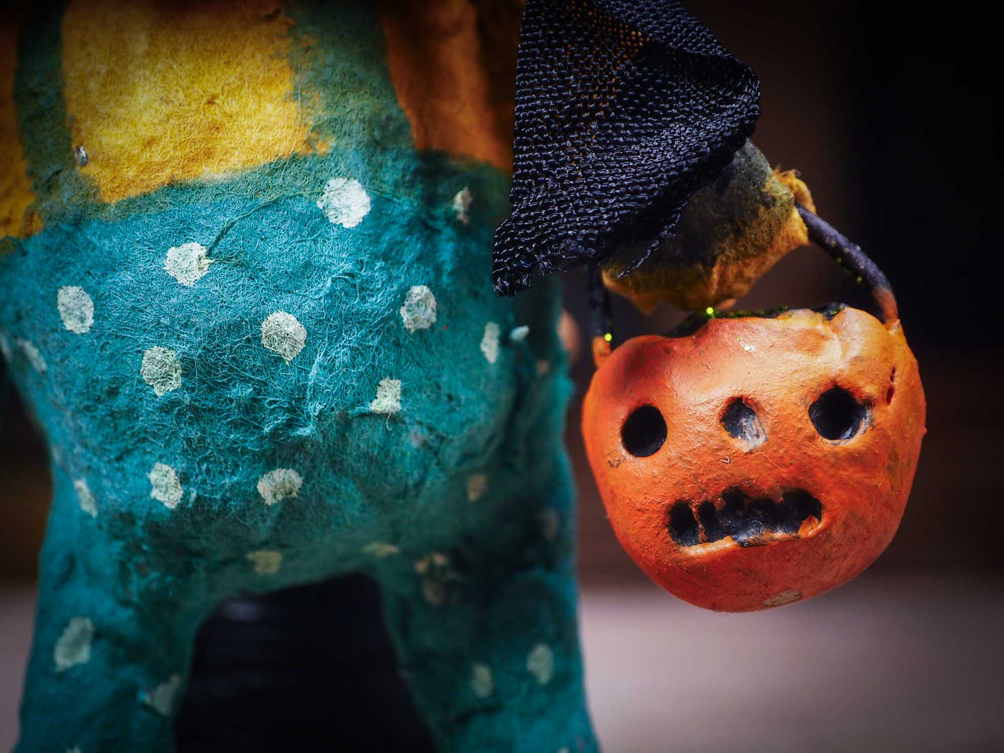 Adorable handmade spun cotton art doll figurines by Idania Salcido (Danita Art) are perfect as Halloween Home Decor. Ghosts, Pumpkins, Witches, Devils and more!