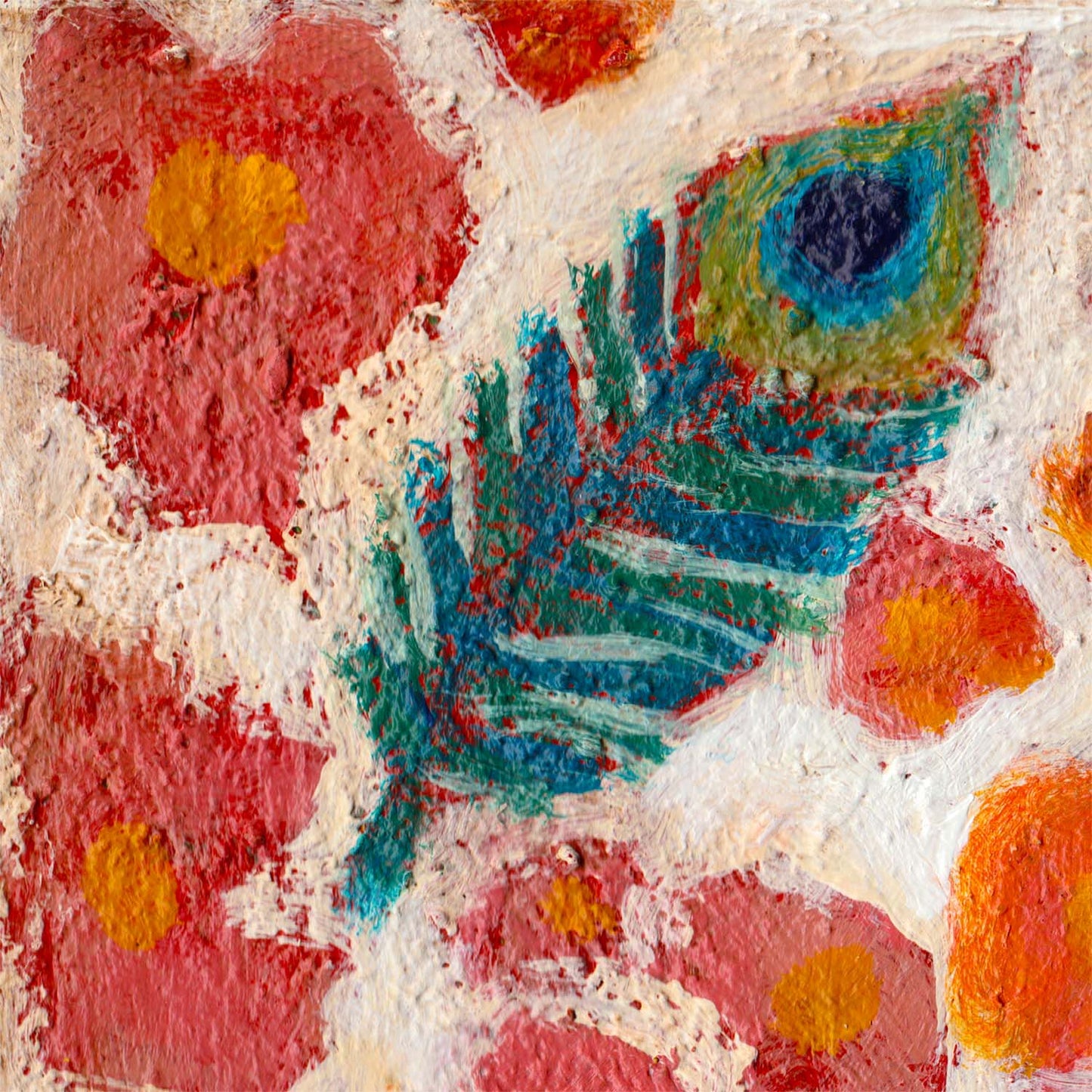 “The Peacock’s Garden” by Idania Salcido, 9x12” acrylic on canvas—folk-art elegance with vibrant blooms and rich jewel tones for your home décor.