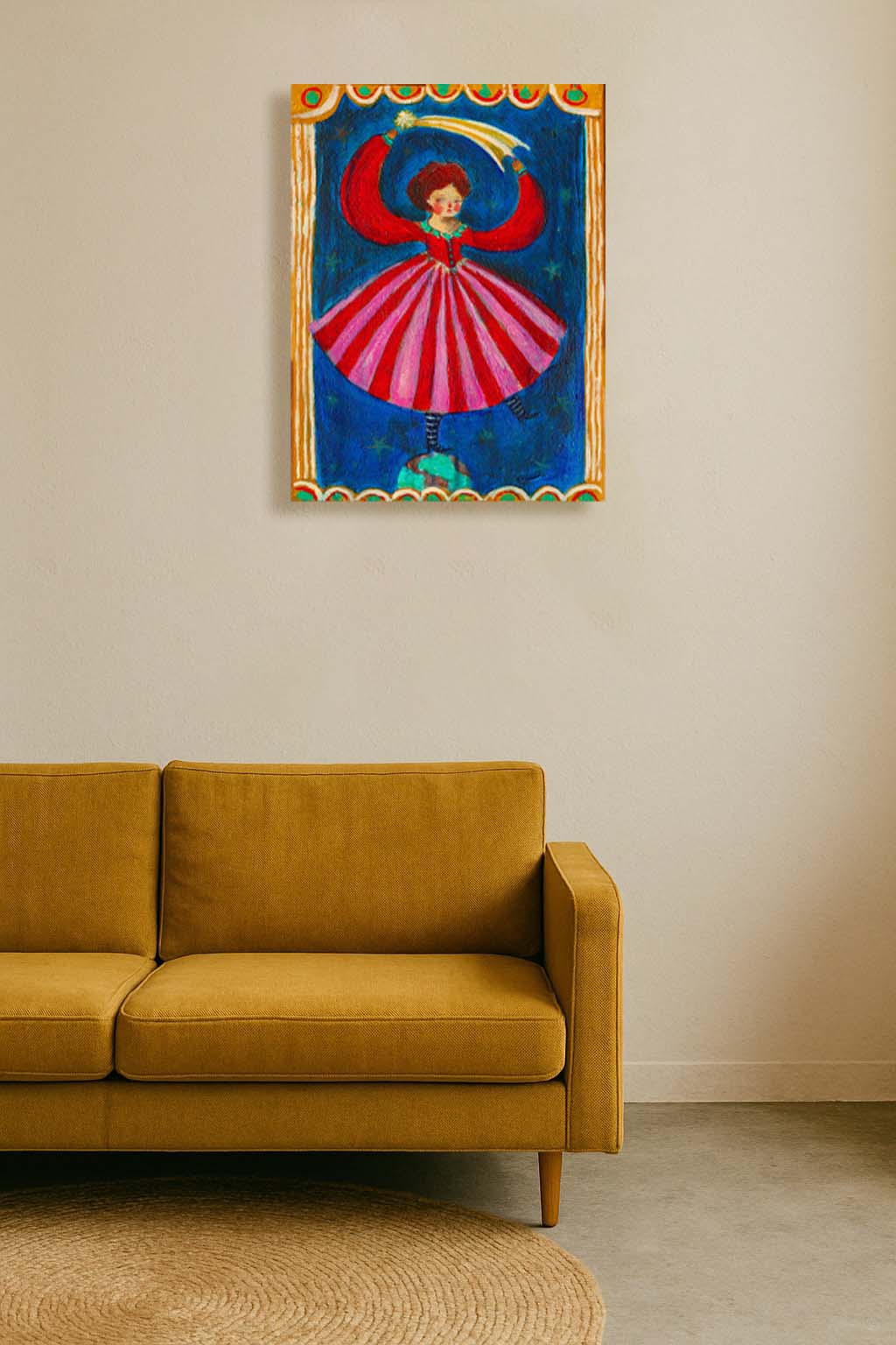 Step into magic with “THE JUGGLER OF WORLDS” by Idania Salcido. A 9x12” acrylic on canvas—folk-art whimsy perfect for collectors and joyful, art-filled homes.