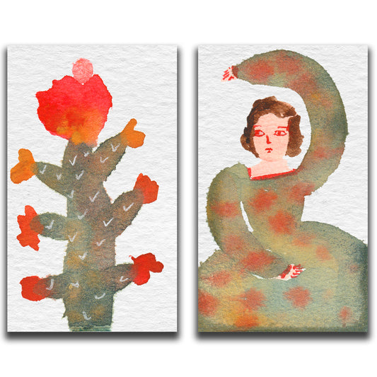 A unique watercolor painting on paper by Idania Salcido, celebrating femininity and womanhood with a combination of portrait and botanical illustration.