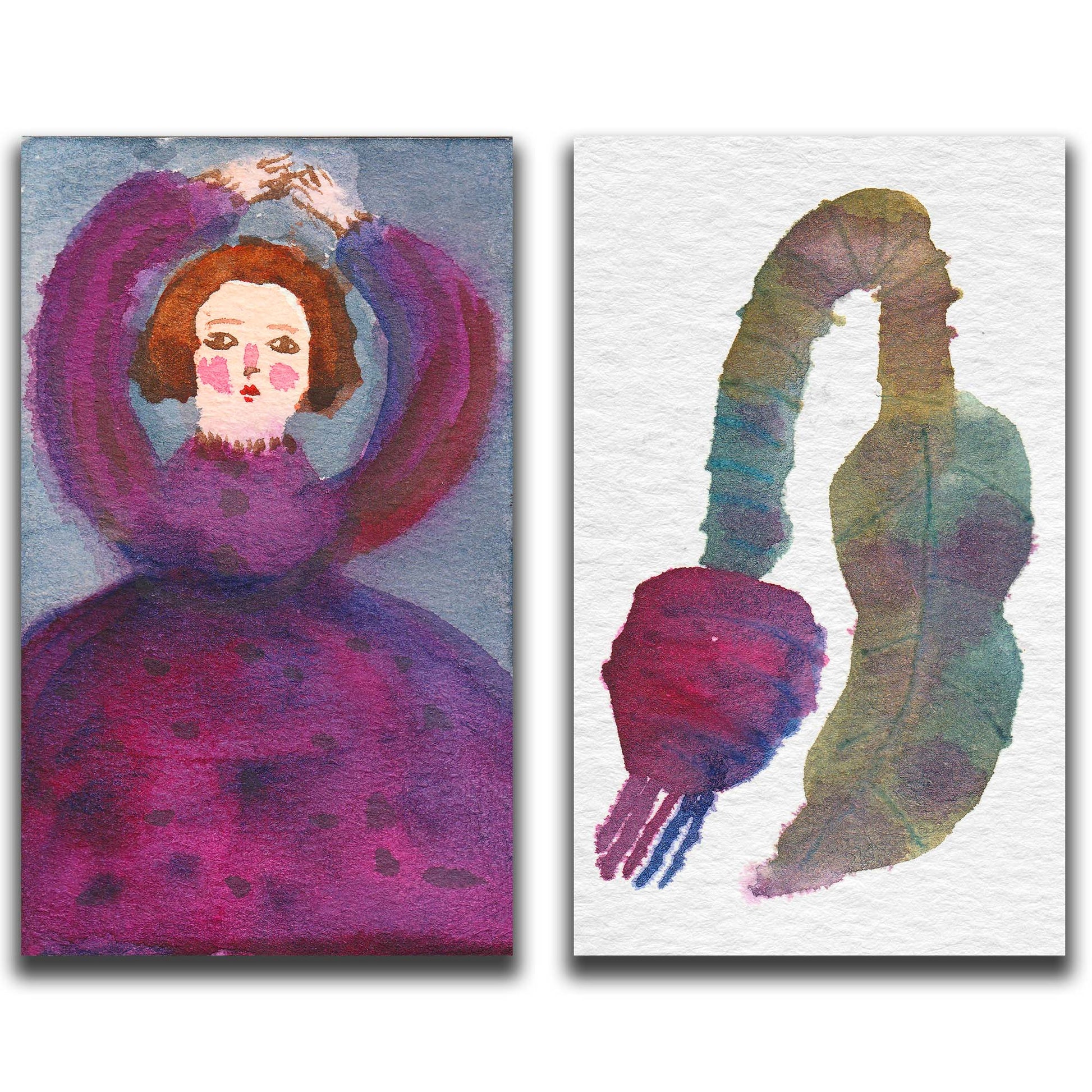 A unique watercolor painting on paper by Idania Salcido, celebrating femininity and womanhood with a combination of portrait and botanical illustration.