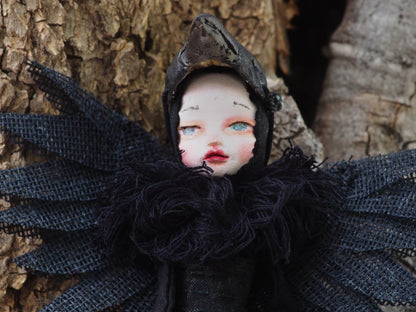 Custom THE RAVEN - Danita's original dark bird doll., Art Doll by Danita Art