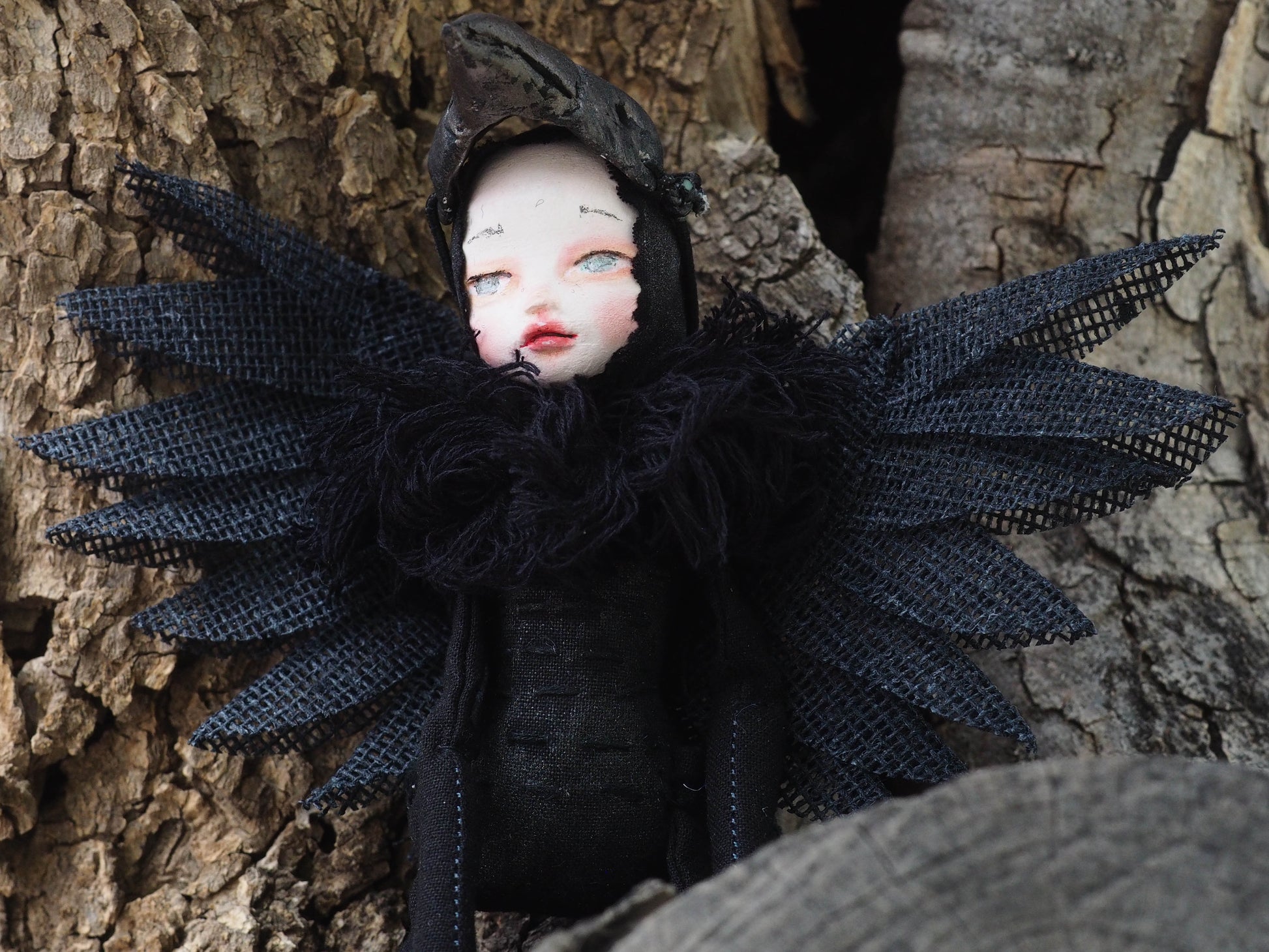 Custom THE RAVEN - Danita's original dark bird doll., Art Doll by Danita Art