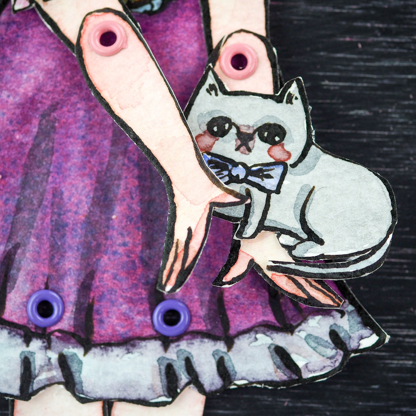 Kawaii bubble bum pink hair watercolor girl by Danita. Perfect gift for cat and animal pet lovers.