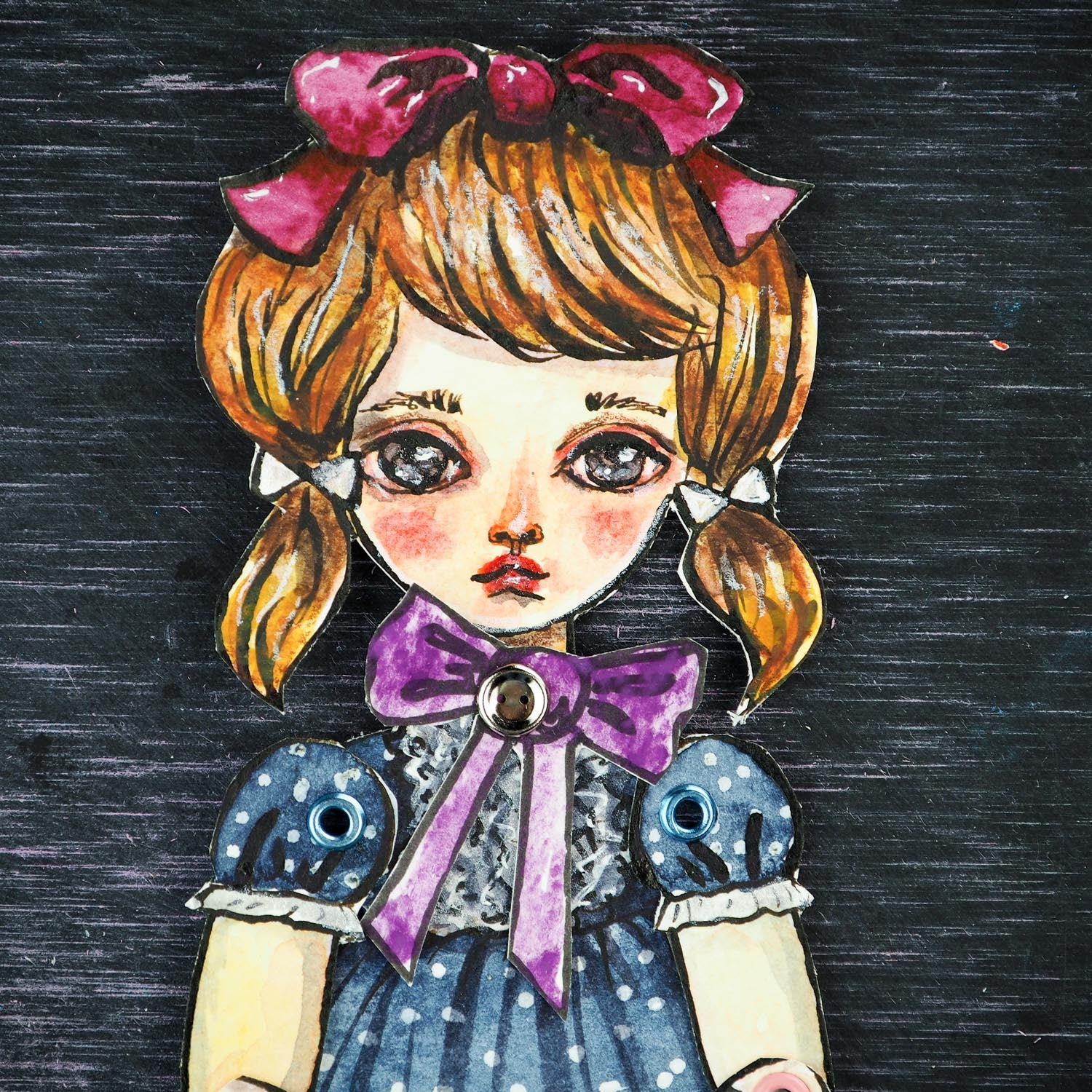 Jointed Paper Doll Watercolor And Mixed Media Original Painting Danita 