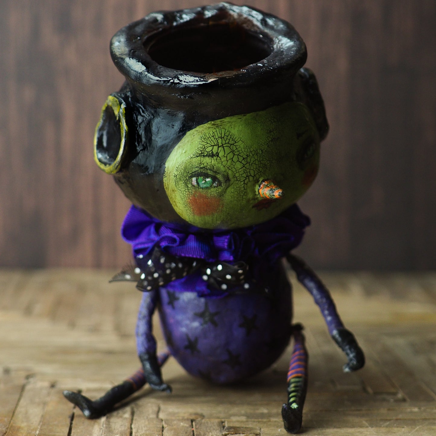 Original Halloween art doll original creation by Danita Art. Paper Clay, sculpted and painted in a spooky whimsical unique work of art.