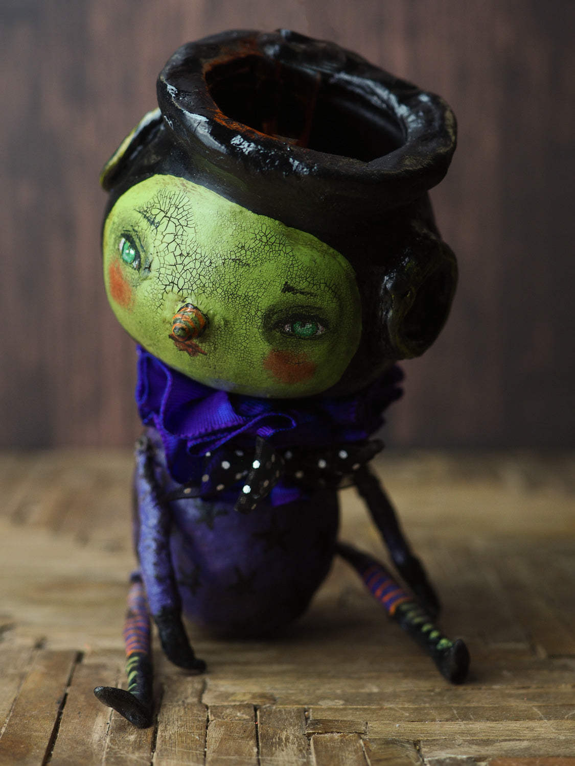 Original Halloween art doll original creation by Danita Art. Paper Clay, sculpted and painted in a spooky whimsical unique work of art.