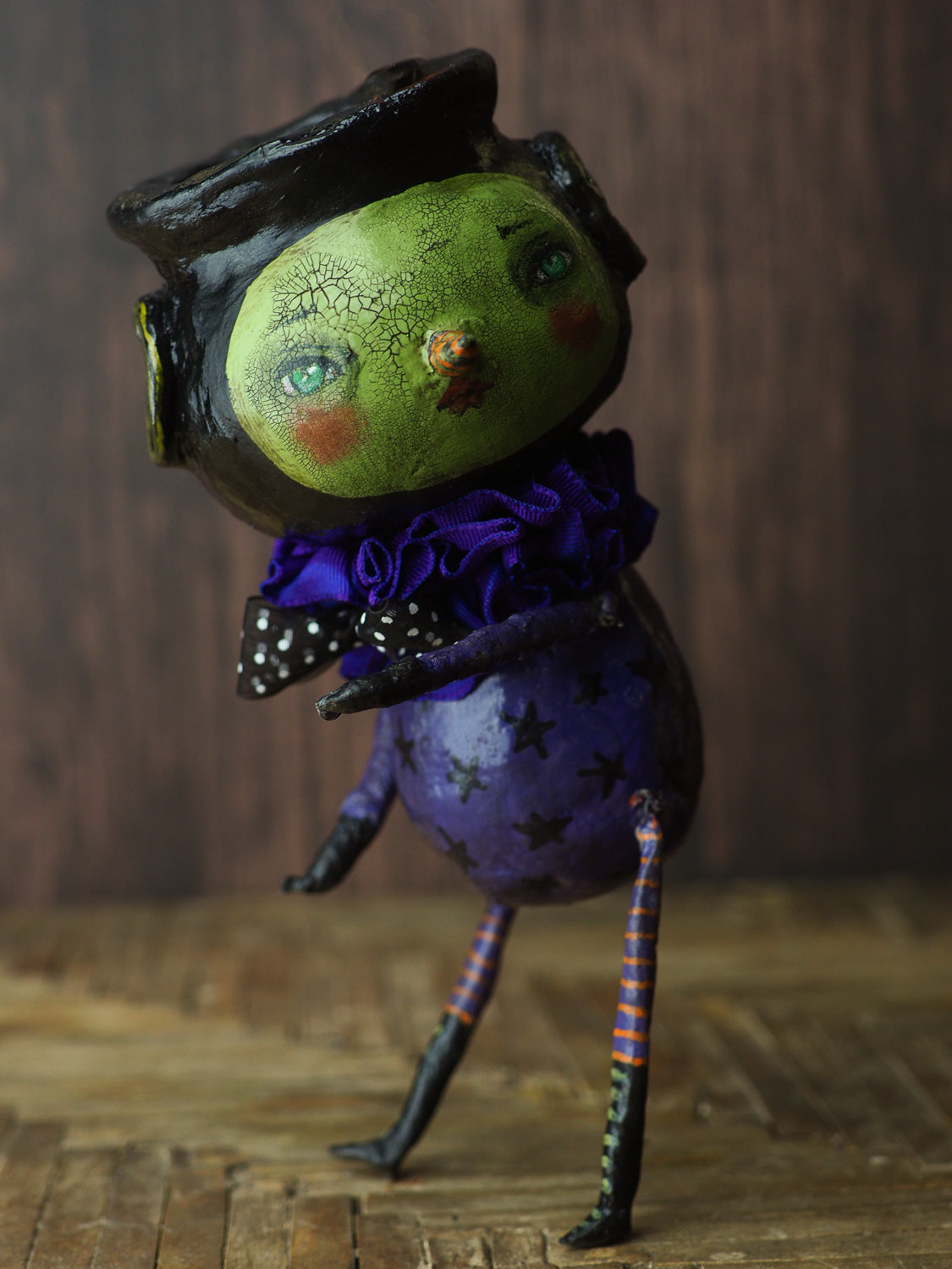 Original Halloween art doll original creation by Danita Art. Paper Clay, sculpted and painted in a spooky whimsical unique work of art.