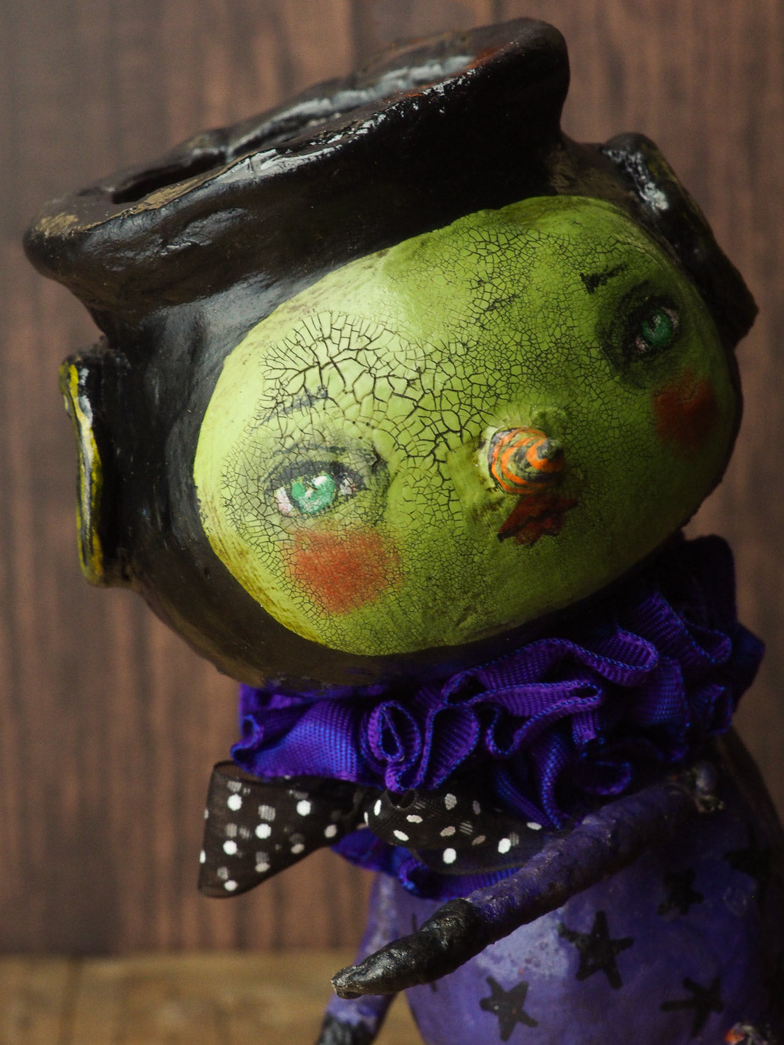 Original Halloween art doll original creation by Danita Art. Paper Clay, sculpted and painted in a spooky whimsical unique work of art.