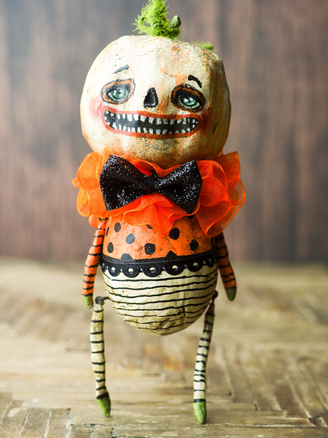 Original Halloween art doll original creation by Danita Art. Paper Clay, sculpted and painted in a spooky whimsical unique work of art.