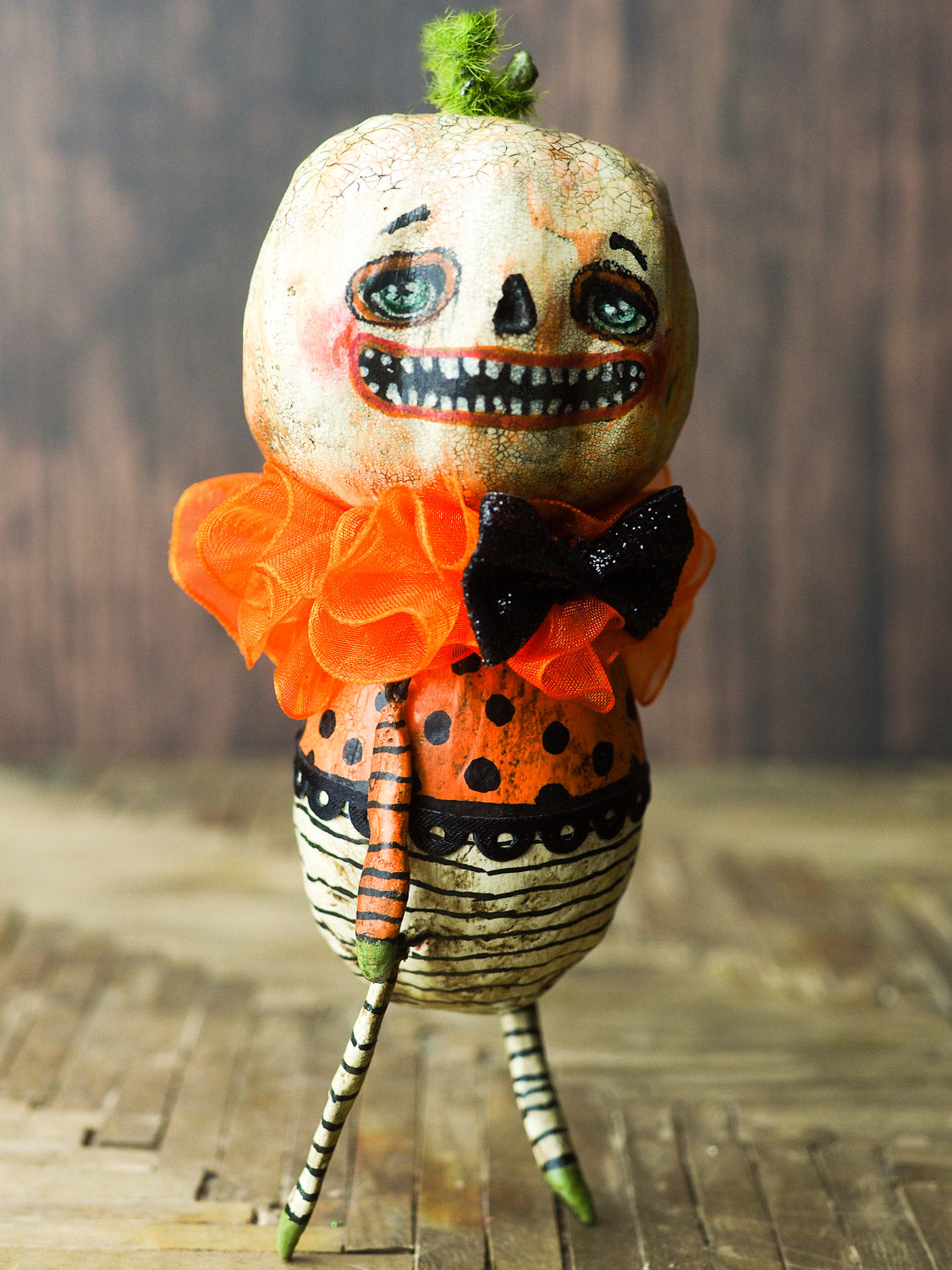 Original Halloween art doll original creation by Danita Art. Paper Clay, sculpted and painted in a spooky whimsical unique work of art.