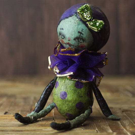 Original Halloween art doll original creation by Danita Art. Paper Clay, sculpted and painted in a spooky whimsical unique work of art.