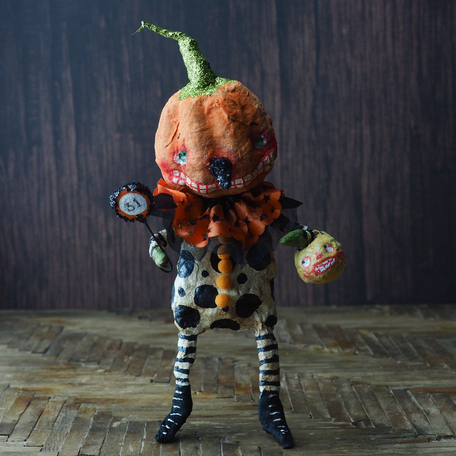 Original Halloween art doll by Painted Paper Clay Spun