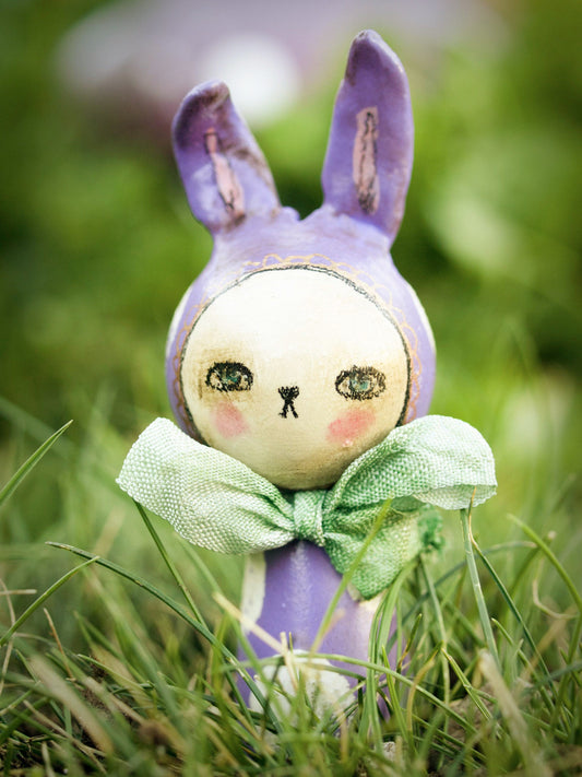 Monday, the purple kokeshi Easter bunny, Miniature Dolls by Danita Art