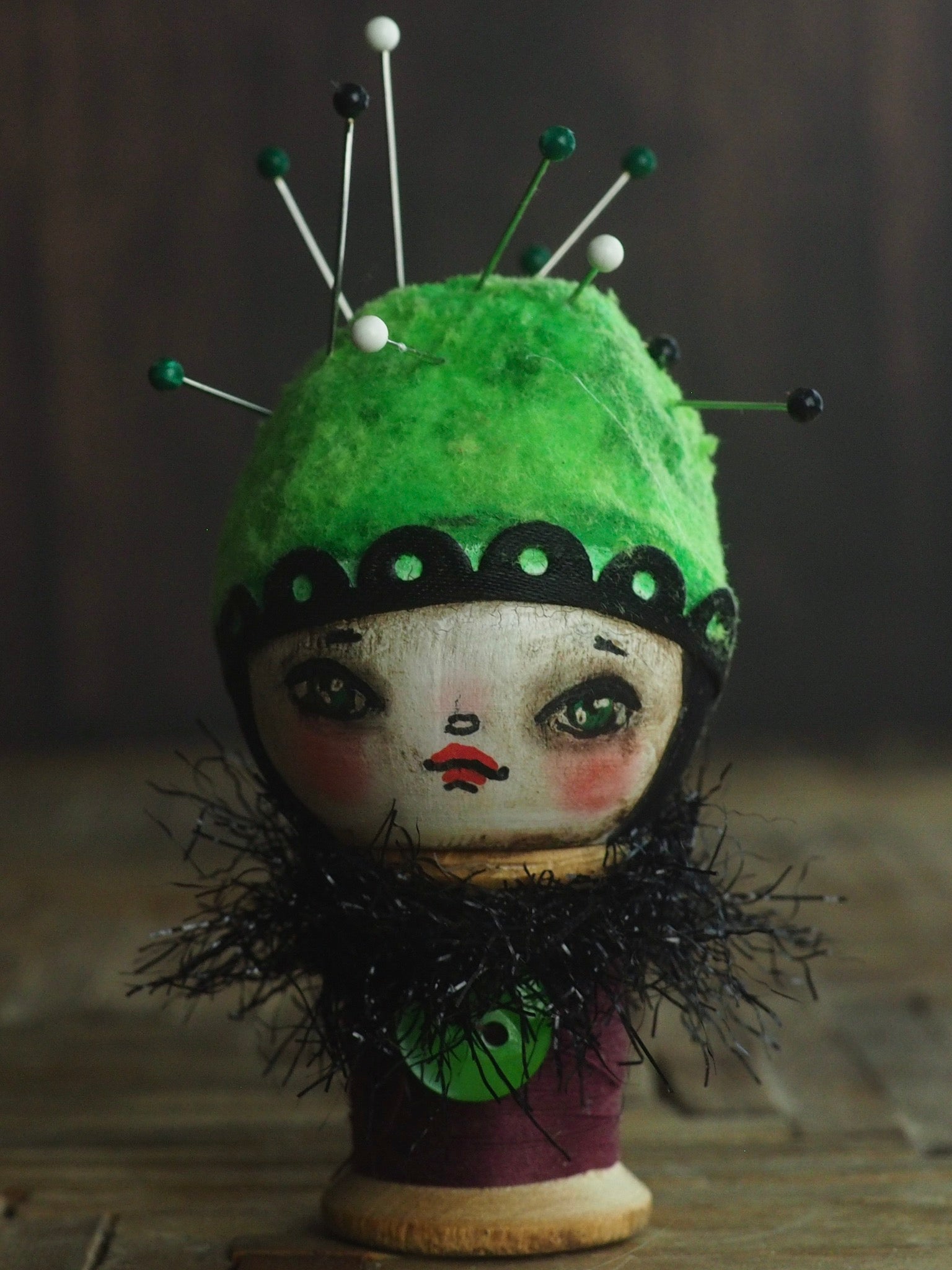 GREEN PINCUSHION, Miniature Dolls by Danita Art
