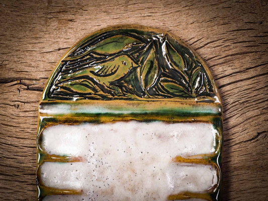 Original handmade ceramic artist paint color palettes by Idania Salcido, Danita Art. A unique work of ceramic art designed and hand built Idania Salcido. A beautiful handmade touch to any artist's studio with handmade glazed ceramic good for watercolors acrylics inks and oil paints. Clean with water or mineral spirits.