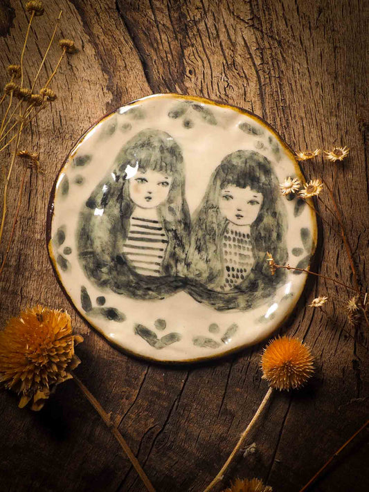 This one of a kind hand made, glazed ceramic cake plate is hand sculpted, painted and glazed by me, Idania Salcido, the artist behind Danita Art, using my very own kiln. The painting underneath the food safe glaze has a dreamy, watercolor feel to it, with a touch of vintage, so they look old, worn out.