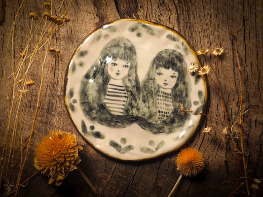 This one of a kind hand made, glazed ceramic cake plate is hand sculpted, painted and glazed by me, Idania Salcido, the artist behind Danita Art, using my very own kiln. The painting underneath the food safe glaze has a dreamy, watercolor feel to it, with a touch of vintage, so they look old, worn out.