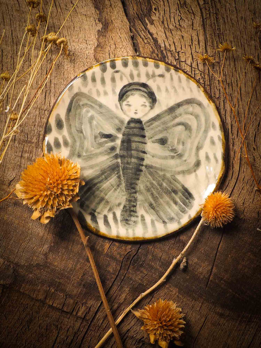 This one of a kind hand made, glazed ceramic cake plate is hand sculpted, painted and glazed by me, Idania Salcido, the artist behind Danita Art, using my very own kiln. The painting underneath the food safe glaze has a dreamy, watercolor feel to it, with a touch of vintage, so they look old, worn out.