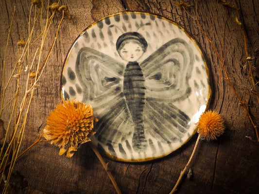 This one of a kind hand made, glazed ceramic cake plate is hand sculpted, painted and glazed by me, Idania Salcido, the artist behind Danita Art, using my very own kiln. The painting underneath the food safe glaze has a dreamy, watercolor feel to it, with a touch of vintage, so they look old, worn out.