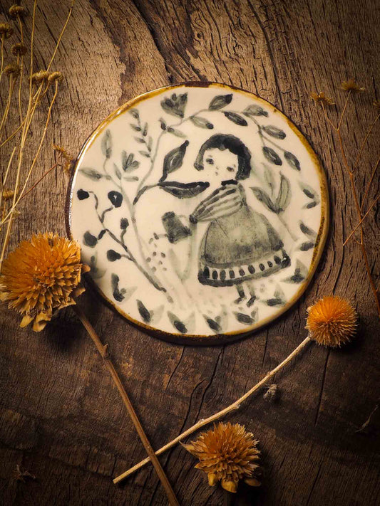This one of a kind hand made, glazed ceramic cake plate is hand sculpted, painted and glazed by me, Idania Salcido, the artist behind Danita Art, using my very own kiln. The painting underneath the food safe glaze has a dreamy, watercolor feel to it, with a touch of vintage, so they look old, worn out.