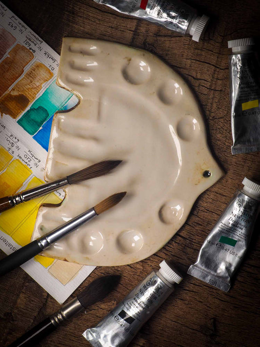 Each artist paint glazed ceramic palette by Idania Salcido, the artist behind Danita Art, is hand sculpted and fired with paint and scratch resistant glazes and with enough paint wells to keep and mix colors at ease. Acrylics, Oils and watercolors can be used, it is perfect for any medium! Clean with water or mineral spirits.