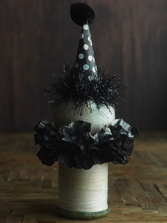 Danita wicked ghost monster evil vintage Halloween folk art original art doll kokeshi wooden spool thread figurine home decor decoration