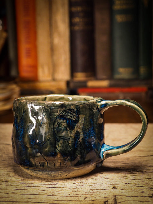 An original Christmas fire glazed ceramic handmade piece by Idania Salcido, the artist behind Danita Art. Glazed, carved sgraffito stoneware, hand painted and decorated, it is illustrated by hand with snowmen, Christmas trees, Santa Claus, angels and snow balls and winter themes.