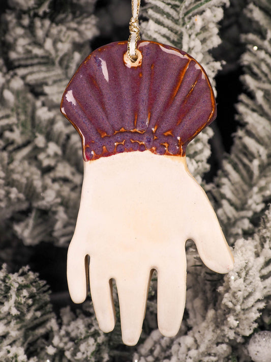An original Christmas Holiday tree round glazed ceramic hanging ornament handmade by Idania Salcido, the artist behind Danita Art. Glazed carved sgraffito stoneware, hand painted and decorated, it is a beautiful victorian hand in vintage style with matte and glossy glass glaze, totally hand made.