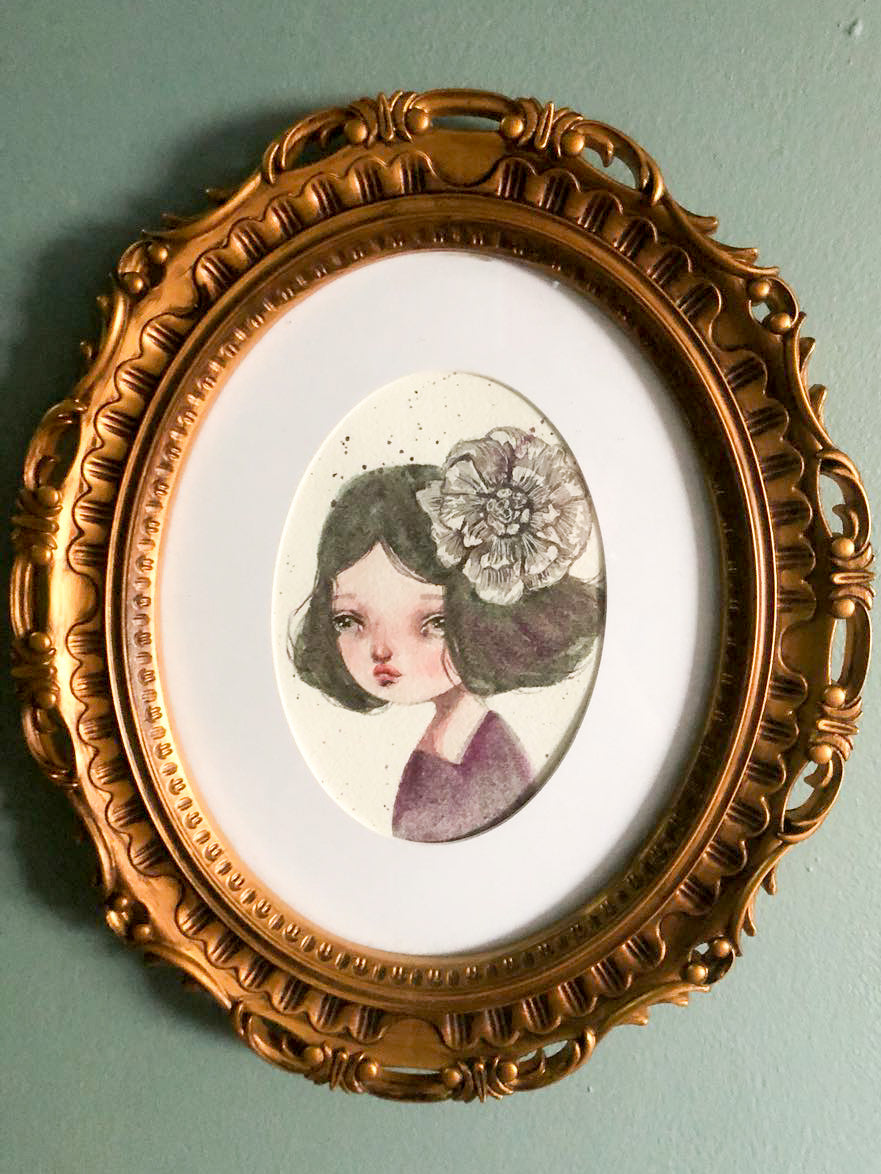 Melancholic sad painting by Danita Art. An original watercolor on paper portrait.